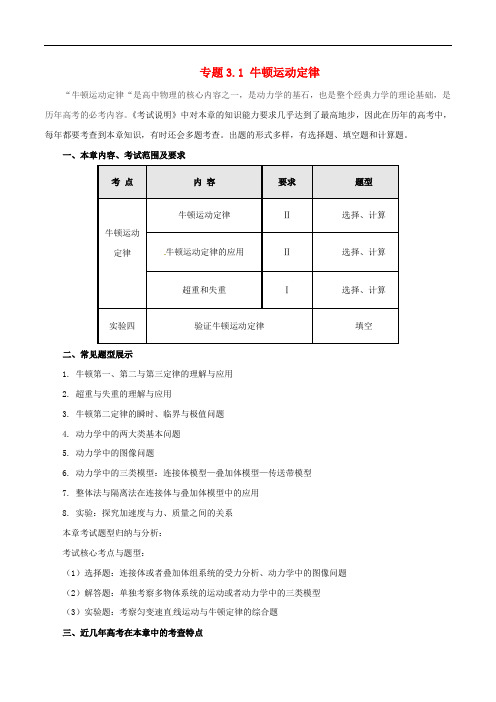 高考物理(热点+题型全突破)专题3.1 牛顿运动定律(含解