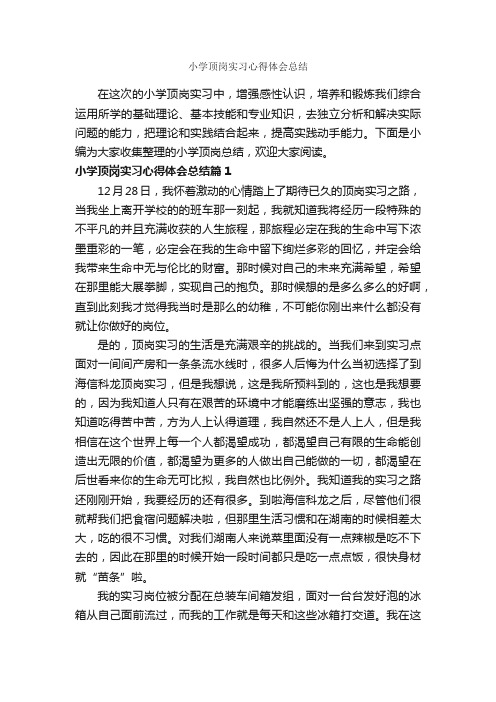 小学顶岗实习心得体会总结_实习心得体会_