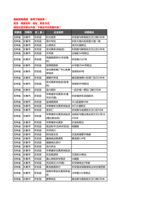 新版吉林省长春市农安县茶具企业公司商家户名录单联系方式地址大全32家