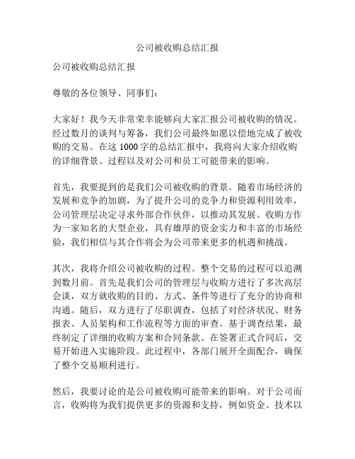 公司被收购总结汇报