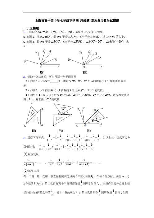 上海第五十四中学七年级下学期 压轴题 期末复习数学试题题