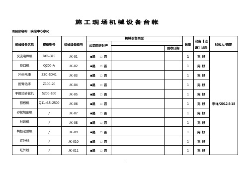 施工现场机械设备台帐