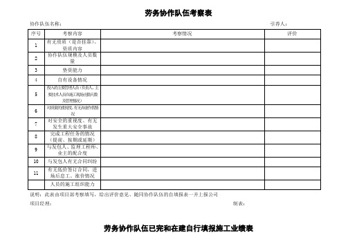 劳务 协作队伍考察表(第一步)