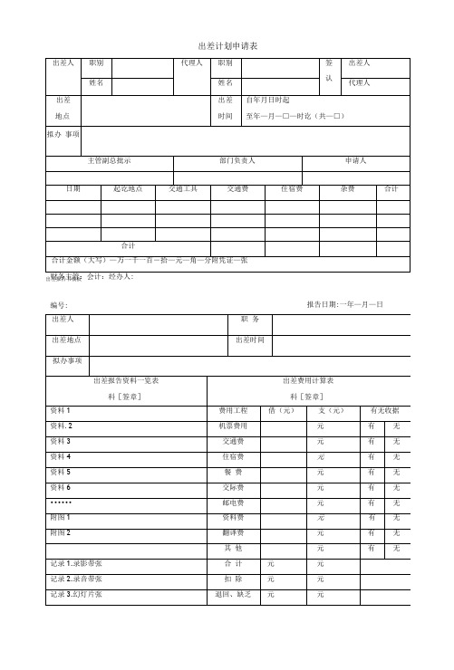 出差计划申请表、出差报告书模板