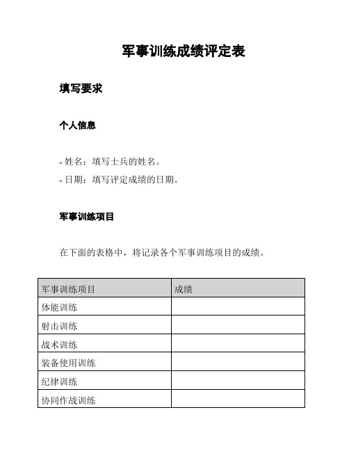 军事训练成绩评定表