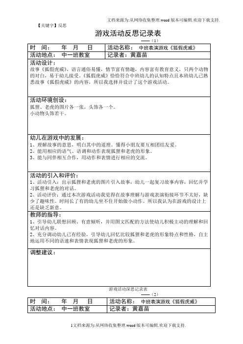 【反思】表演游戏狐假虎威活动反思表