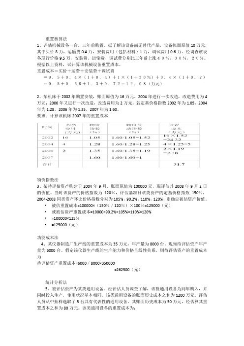 资产评估计算题重点类型考题整理