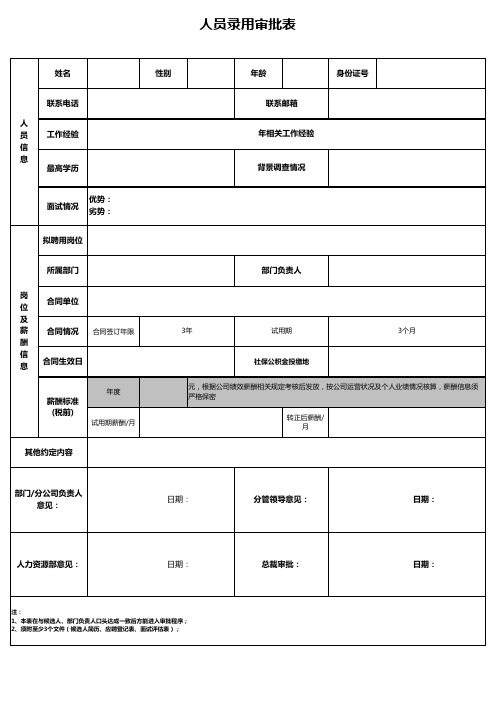 人事管理表格-录用审批表