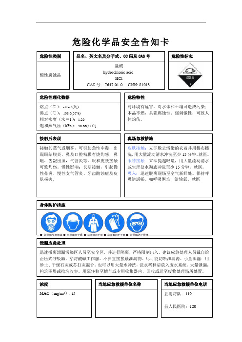 危险化学品安全周知卡