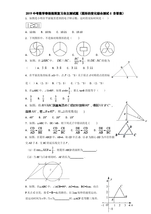 2019中考数学寒假假期复习自主测试题(图形的变化综合测试C 含答案)