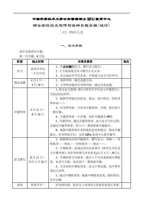 硕士研究生论文工作日程安排