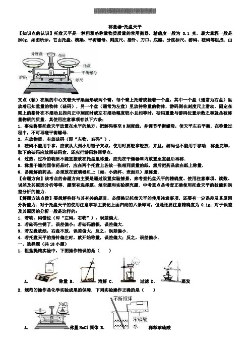 中考化学一轮复习易错考点之称量器-托盘天平