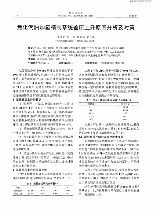 焦化汽油加氢精制系统差压上升原因分析及对策