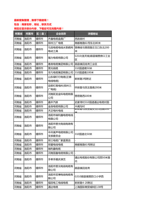 新版河南省洛阳市偃师市电线电缆企业公司商家户名录单联系方式地址大全42家