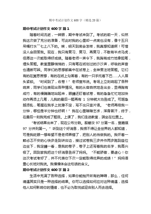 期中考试计划作文600字（精选20篇）