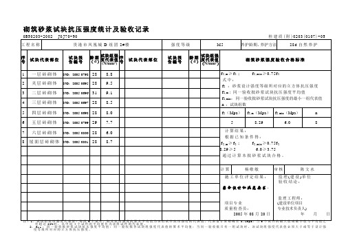 砌筑砂浆试块强度统计、评定记录---文本资料