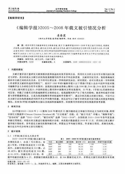 《编辑学报》2005～2008年载文被引情况分析