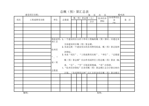 概算预算表格样式