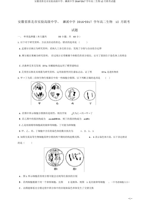 安徽省淮北市实验高级中学、濉溪中学2016-2017学年高二生物12月联考试题