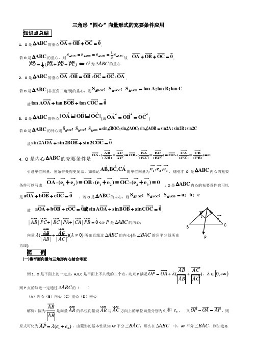 三角形“四心”向量形式的充要条件应用知识总结