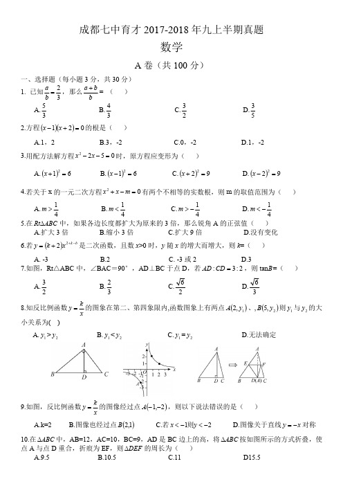 四川省成都七中育才2017-2018年度半期考试数学真题