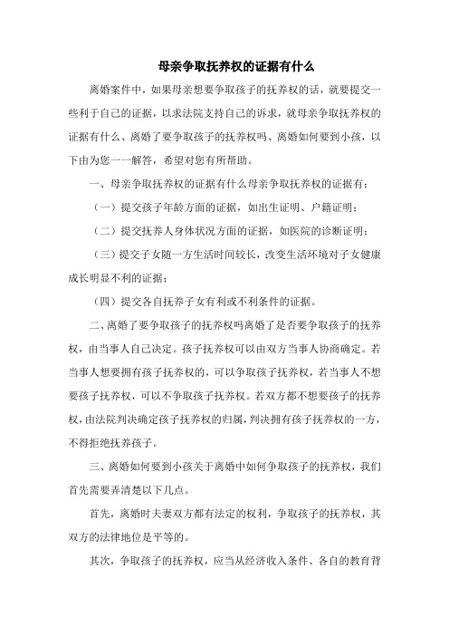 母亲争取抚养权的证据有什么