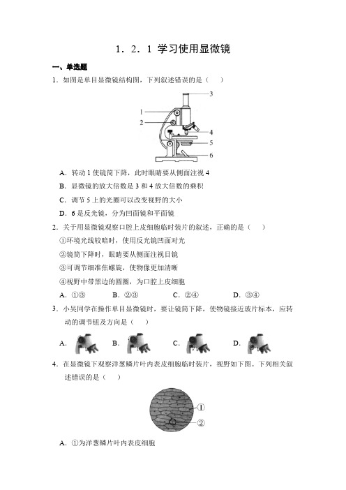 生物人教版(2024)版七年级上册1.2.1 学习使用显微镜 课时练 含答案03