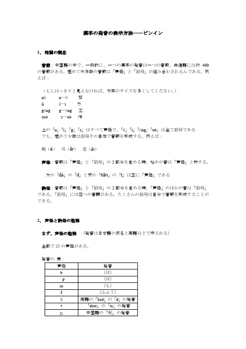 日语版汉语拼音读法