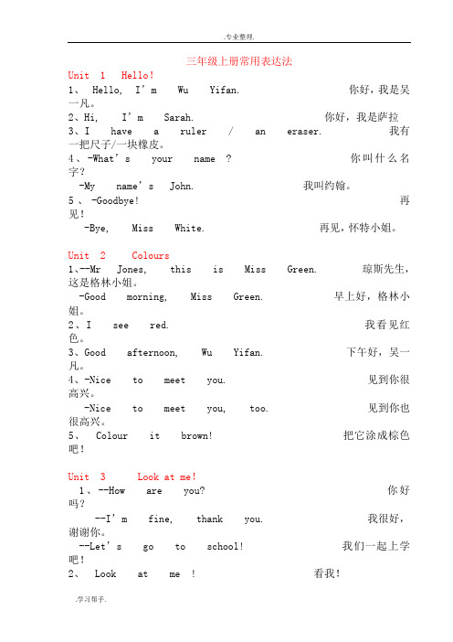 最新(PEP)人教版小学英语3_6年级常用表达法