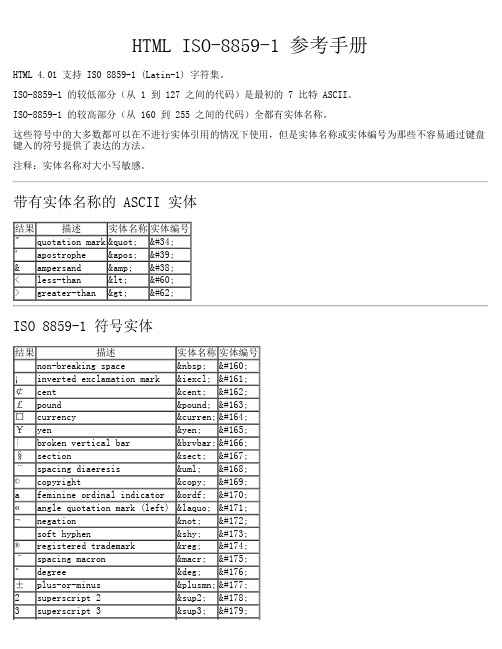 HTML 编码参考手册