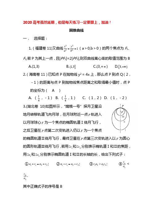 2020高考数学圆锥曲线试题(含答案)