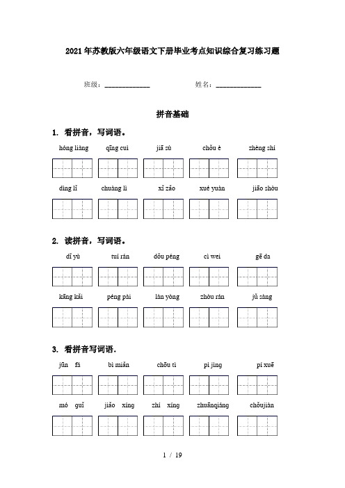 2021年苏教版六年级语文下册毕业考点知识综合复习练习题