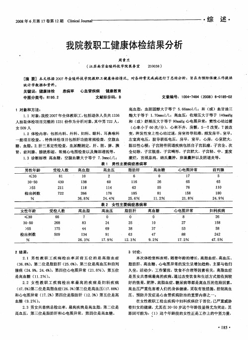 我院教职工健康体检结果分析