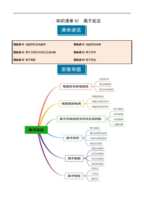 知识清单02 离子反应(学生版) 2025年高考化学一轮复习知识清单