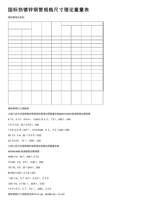 国标热镀锌钢管规格尺寸理论重量表