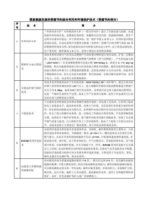 国家鼓励发展的资源节约综合利用和环境保护技术(资源节约部分)