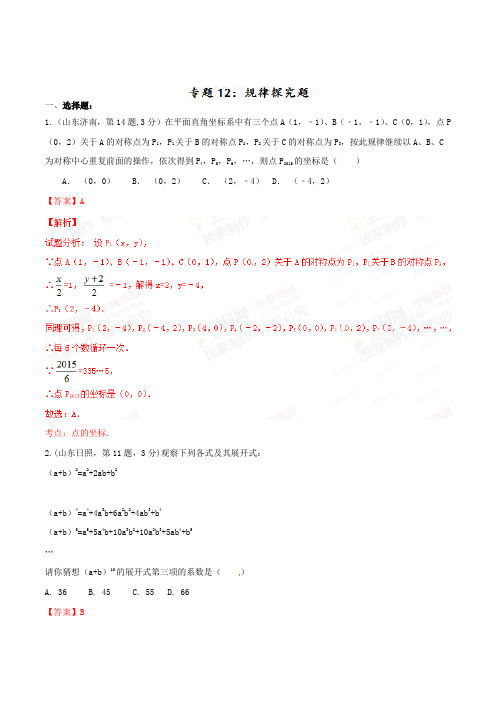 专题12探索性问题(第02期)-2021年中考数学试题分项版解析汇编(山东专版)(解析版)