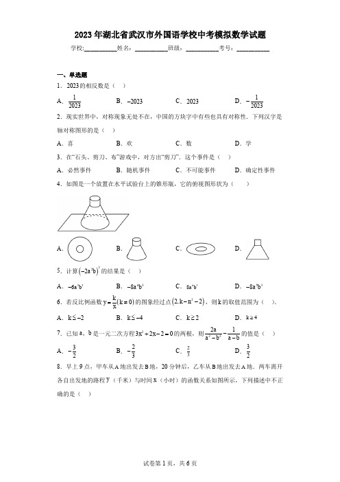 2023年湖北省武汉市外国语学校中考模拟数学试题