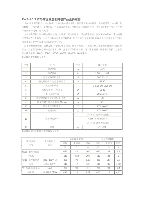 ZW8-40.5户外高压真空断路器产品主要结构