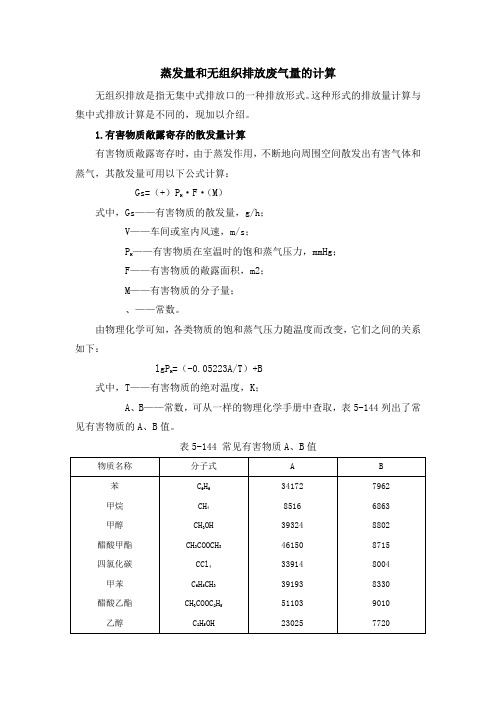 蒸发量和无组织废气量的计算