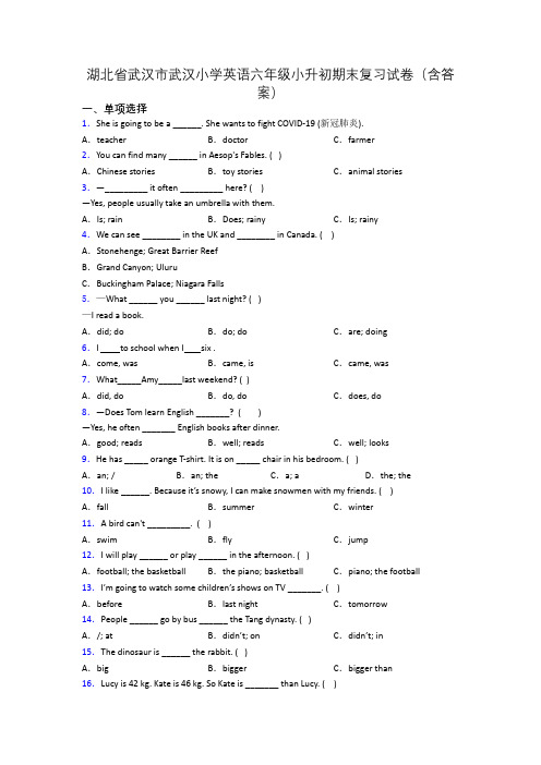 湖北省武汉市武汉小学英语六年级小升初期末复习试卷(含答案)