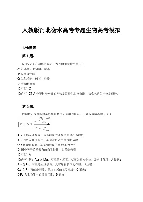 人教版河北衡水高考专题生物高考模拟试卷及解析