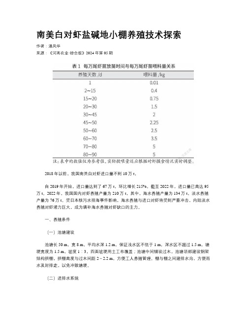 南美白对虾盐碱地小棚养殖技术探索