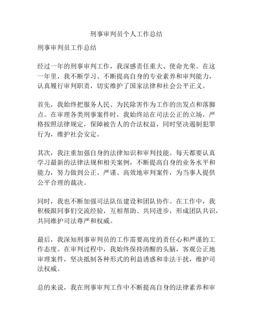 刑事审判员个人工作总结