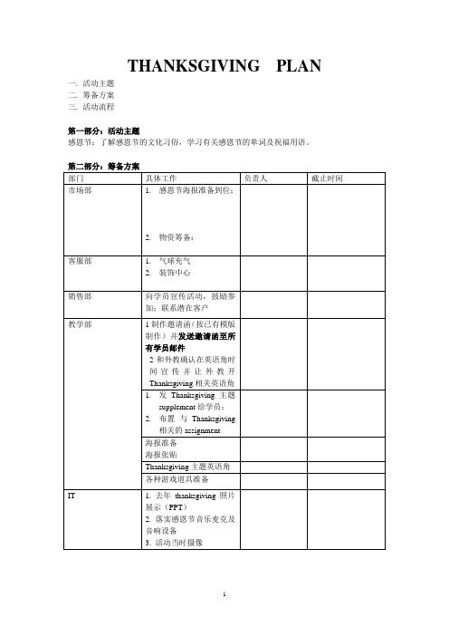 thanksgiving plan(英语学校感恩节活动方案)