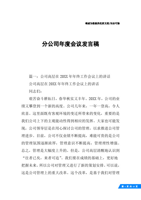 分公司年度会议发言稿