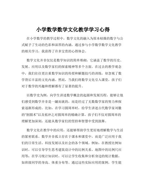 小学数学数学文化教学学习心得