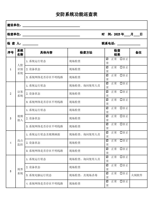 安防系统功能巡查表