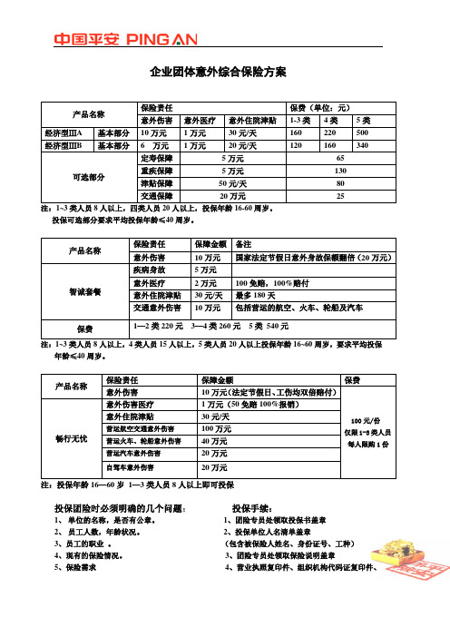 企业团体保险套餐方案