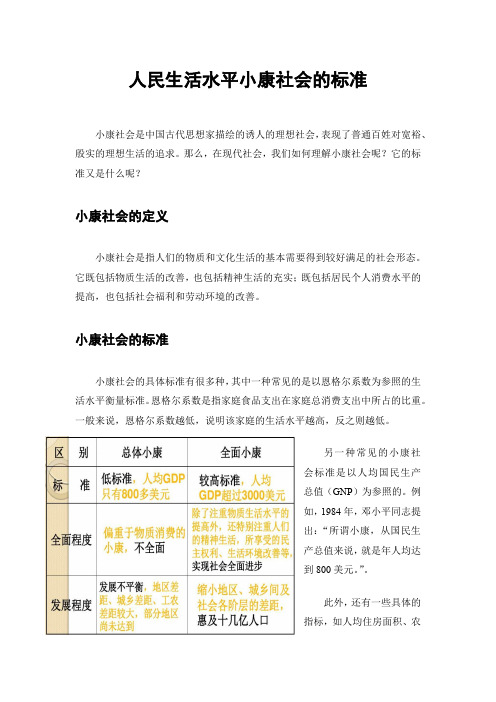 人民生活水平小康社会的标准